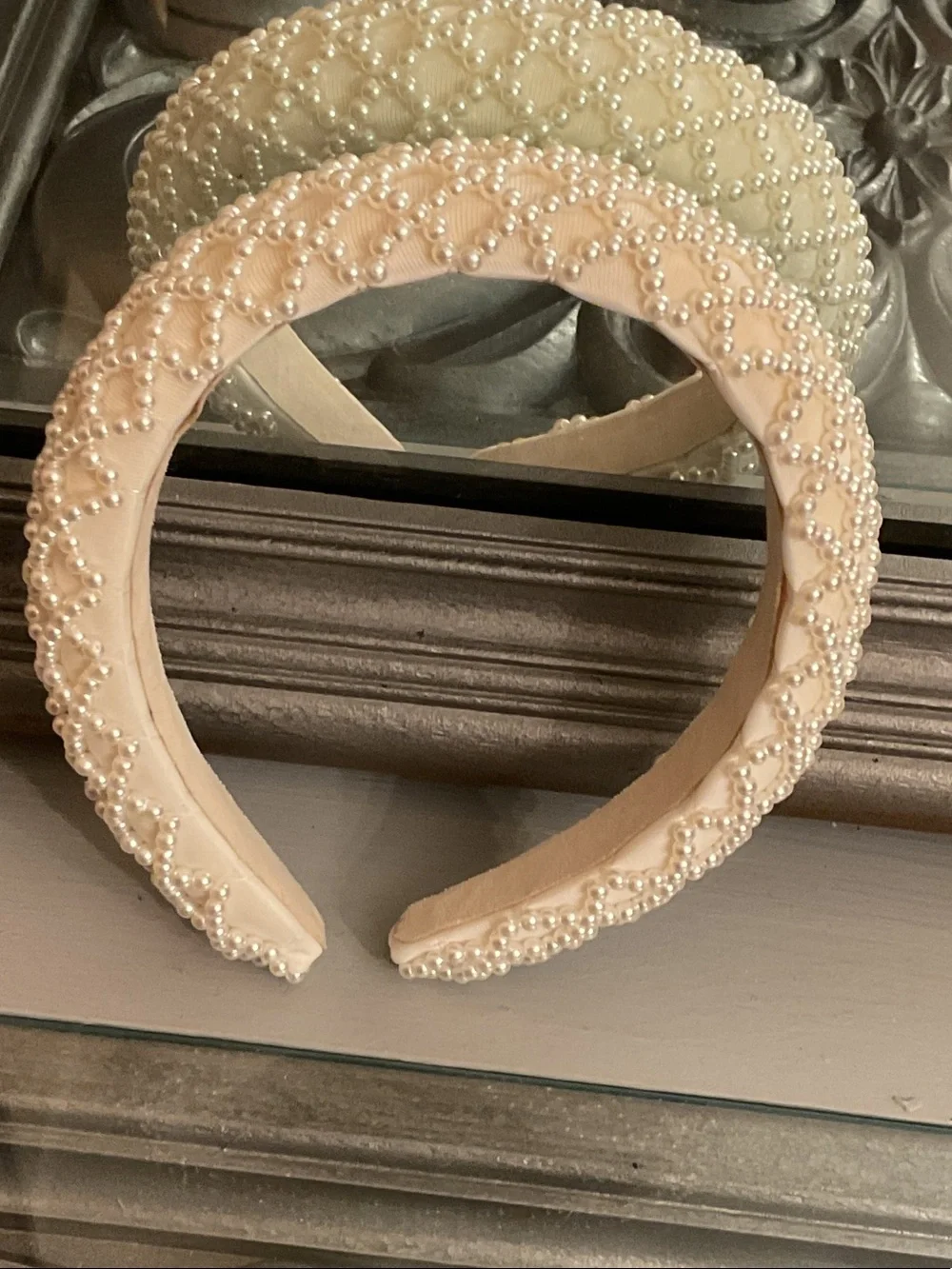 Pearl Embellished Beaded Padded Headband Off White Bridal Fancy